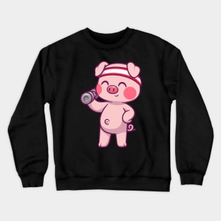 Cute Pig Lifting Dumbbell Cartoon Crewneck Sweatshirt